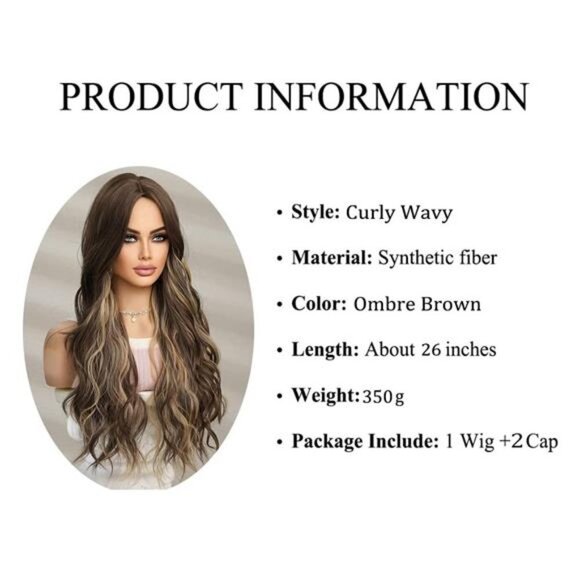 Women Cosplay Daily Natural Hair Wig Heat Resistant Fiber - Brown with Ombre Blo
